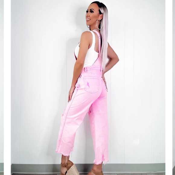 *NWT* acid washed pink denim overalls, small - Picture 2 of 6